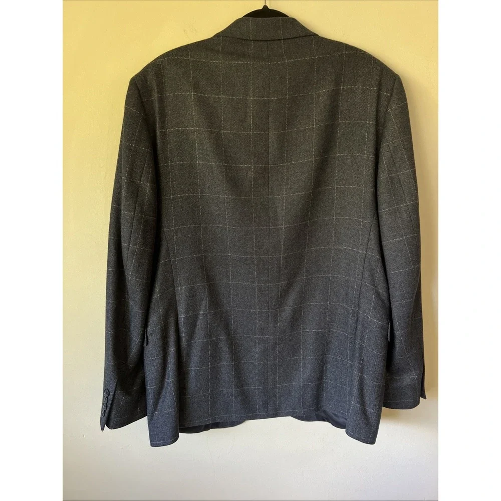 Saks Fifth Ave Men's Cashmere Windowpane Blazer 44R Slim Jacket Sport Coat